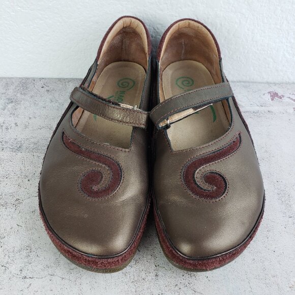 NAOT Israel Leather Comfort Shoes Mary Jane Metallic size 38 Lagenlook Hippie - Picture 7 of 11